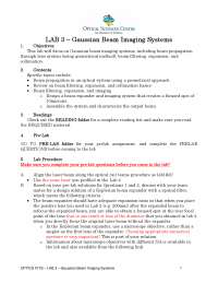 Gaussian Beam Imaging Systems - Lab 3 | OPTI 471A - Docsity