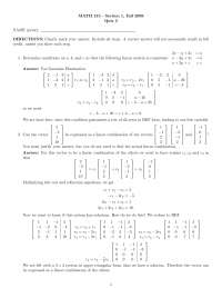 Quiz 2 with Answers | Introduction to Linear Algebra | MATH 215 - Docsity