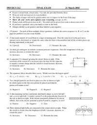Final Exam with Solution | General Physics with Calculus | PH 212 ...