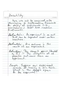 Handwritten Notes on Probability | STP 421