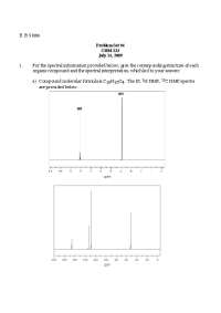 CHM 233 Problem Set #4: Organic Compound Spectral Analysis and Structure Determination