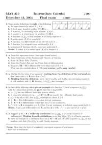 Final Exam Questions on Intermediate Calculus | MAT 370