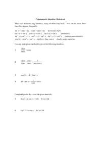 Trigonometric Identities Worksheet - Assignment | MAT 170