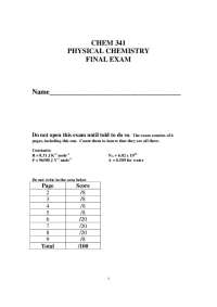 24 Questions on Elementary Physical Chemistry - Final Examination | CHM 341