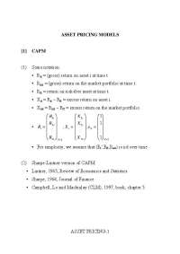 Asset Pricing Models - Lecture Notes | ECN 727
