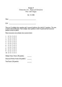 Physical Chemistry Exam 3 - Prof. Jeff Yarger