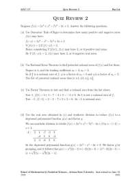 Reviewing Quiz 2: Finding Polynomial Zeros with Descartes' Rule and Rational Zeros