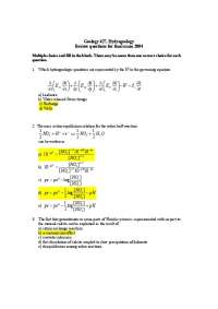 10 Review Questions for Final Exam on Hydrogeology | GEOSCI 627