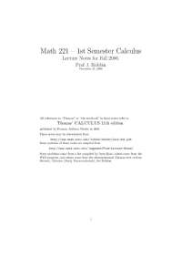 All Lecture Notes Combined for 1st Semester Calculus | MATH 221