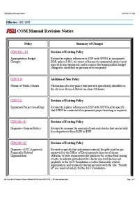Revisions to policies in ASU COM Manual (1998-2003)