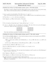 Homework Problems for Intermediate/Advanced Calculus - Week 1: Real Number Axioms