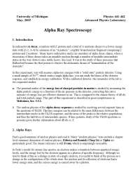 Alpha Ray Spectroscopy - Advanced Lab I | PHYSICS 441 - Docsity
