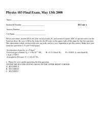 Solutions for Final Exam - General Physics | PHYSICS 103 - Docsity