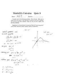 Solutions to Quiz 9 - Calculus and Analytic Geometry | MATH 221 - Docsity