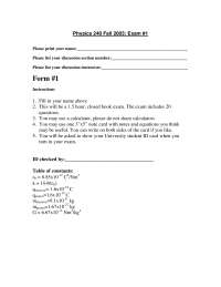 Practice Exam 1 - General Physics II | PHYSICS 240 - Docsity
