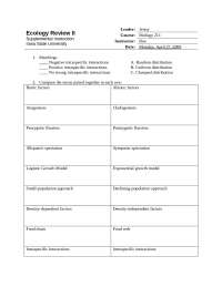 Ecology Review Sheet for Principles of Biology I | BIOL 211 - Docsity