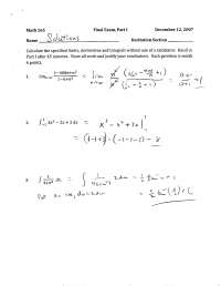 Solutions to Final Exam - Calculus I - Fall 2007 | MATH 165 - Docsity
