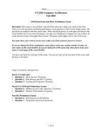 Final Exam Questions - Computer Architecture | CS 2410 | Exams Computer ...