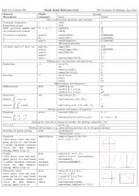 Maple Quick Reference Card - Calculus III | MATH 215 - Docsity