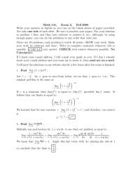 Solutions to Exam 2 - Calculus I | MATH 141 - Docsity