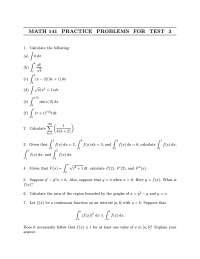 Test 3 Practice Problems - Calculus I | MATH 141 - Docsity