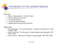 Introduction to the Lambda Calculus - Lecture Slides | COM S 541 - Docsity