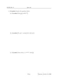 MATH 205 Quiz #4: Calculus Problems