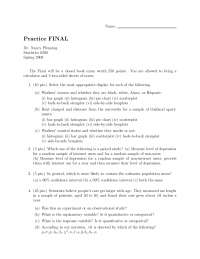 Practice Final Exam - Basic Applied Statistics | STAT 0200 - Docsity