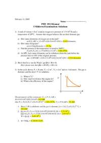 PHY 3513: Thermodynamics Midterm Examination Solutions