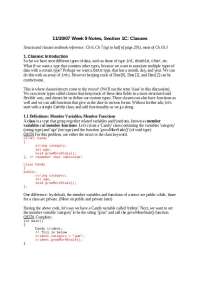 Week 9 Notes: Classes and Objects in C++