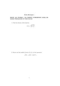4 Problems for Quiz 1 - Honors: Calculus I - M | MATH 205