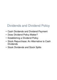 Lecture Notes on Dividends and Dividend Policy | 011 203