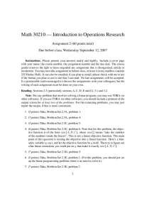 Math 30210 Assignment 2 for Introduction to Operations Research