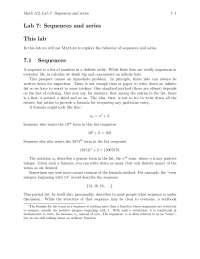 Sequences and Series - Laboratory 7 | MATH 112 | Lab Reports Calculus ...