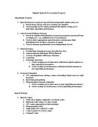 Digital Speech Processing Projects | CH ST 259 - Docsity