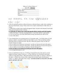 Solution to Quiz 9 - Basic Physics I | Physics 3 - Docsity