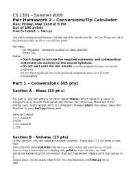 Pair Conversions of Mass and Volumes - Homework 2 | CS 1301 - Docsity