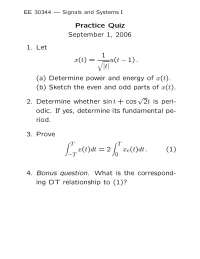 Practice Quiz - Signals and Systems I | EE 30344 - Docsity