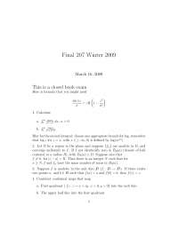 Final Exam for Complex Analysis | MATH 207 - Docsity