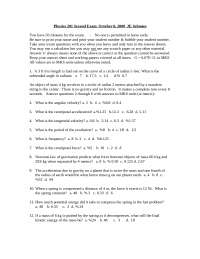 Practice Second Exam - General Physics I - Fall 2000 | PHYS 201 - Docsity