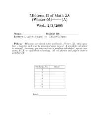 Midterm Exam with Solution for Calculus | Math 2 - Docsity