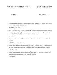 Quiz 7 with Answers | Calculus III | MATH 2043 - Docsity