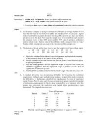 Final Exam - Applied Statistic for Biological Science | STA 100 - Docsity
