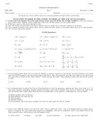 Test 1 Question with Cheat Sheet - Applied Physics 2 | PHY 2005 - Docsity