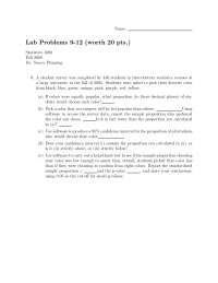 Applied Statistical Methods – Lab Problems | STAT 1000 - Docsity