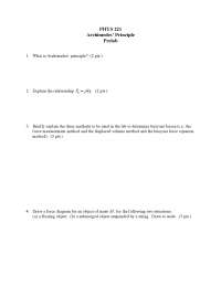 Archimedes' Principle Prelab - Practice Questions | Phys 221 - Docsity