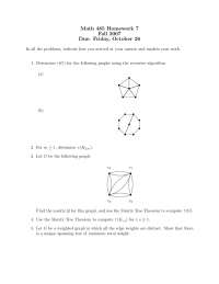 5 Practice Problems on Graph Theory - Homework 7 | MATH 485 - Docsity