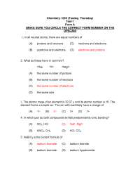 Test One Answers - General Chemistry | CHEM 1035 - Docsity