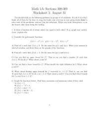 Worksheet 1 with 3 Practice Questions on Calculus | MATH 1A - Docsity