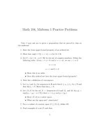 Midterm 1 Practice Problems - Introduction to Analysis | MATH 104 - Docsity